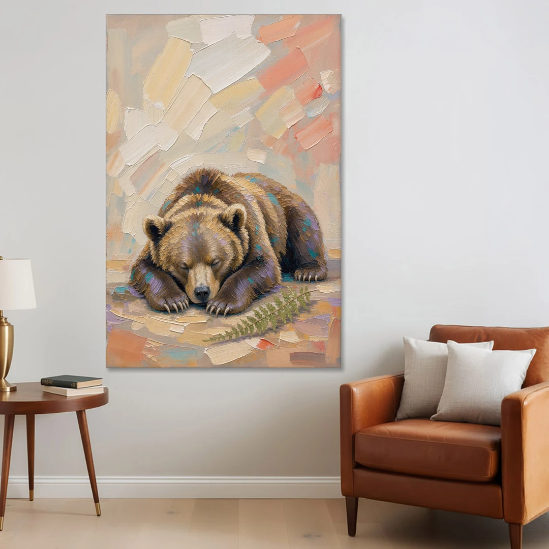 Bear Cub Painting Asleep on Its Paws - Canvas Wall Art - Sofa - 40x60