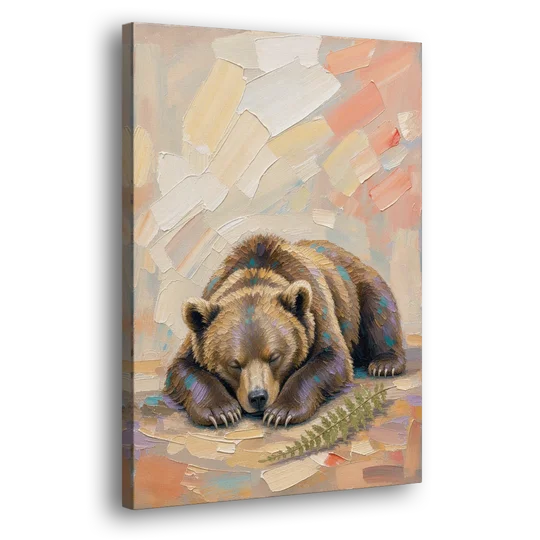 Bear Cub Painting Asleep on Its Paws - Canvas Wall Art - Side