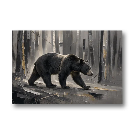 Bear Walking Through the Silver Woods - Canvas Wall Art - Front