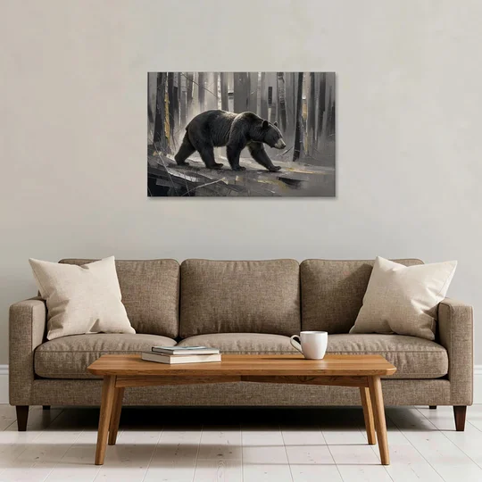 Bear Walking Through the Silver Woods - Canvas Wall Art - Sofa - 36x24