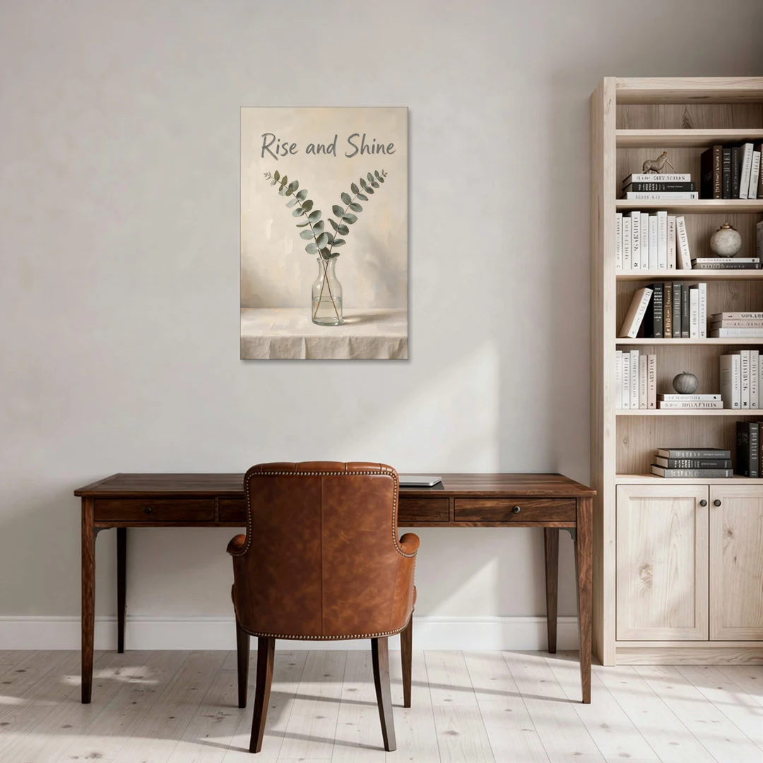 Bed and Breakfast Decor Rise and Shine Eucalyptus - Canvas Wall Art - Office - 24x36