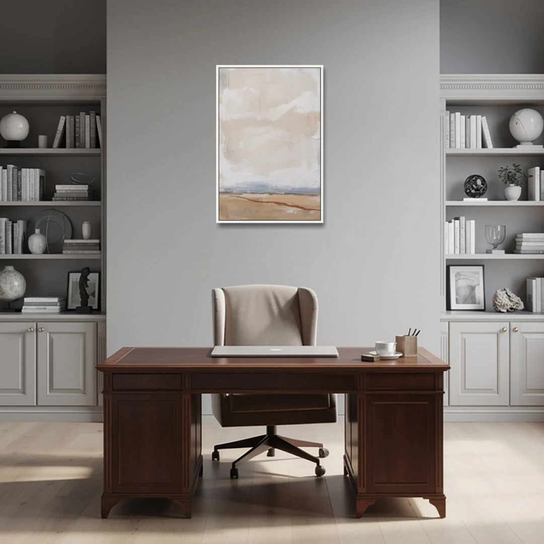 Bedroom Abstract Wall Art of Ochre Field - White Framed Canvas Wall Art - Office - 24x36