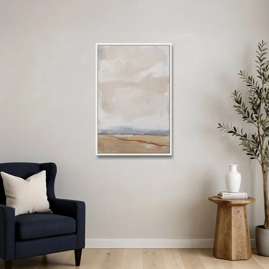 Bedroom Abstract Wall Art of Ochre Field - White Framed Canvas Wall Art - Sofa - 24x36