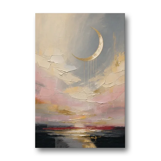 Bedroom Wall Art Neutral Crescent Moon at Dusk - Canvas Wall Art - Front