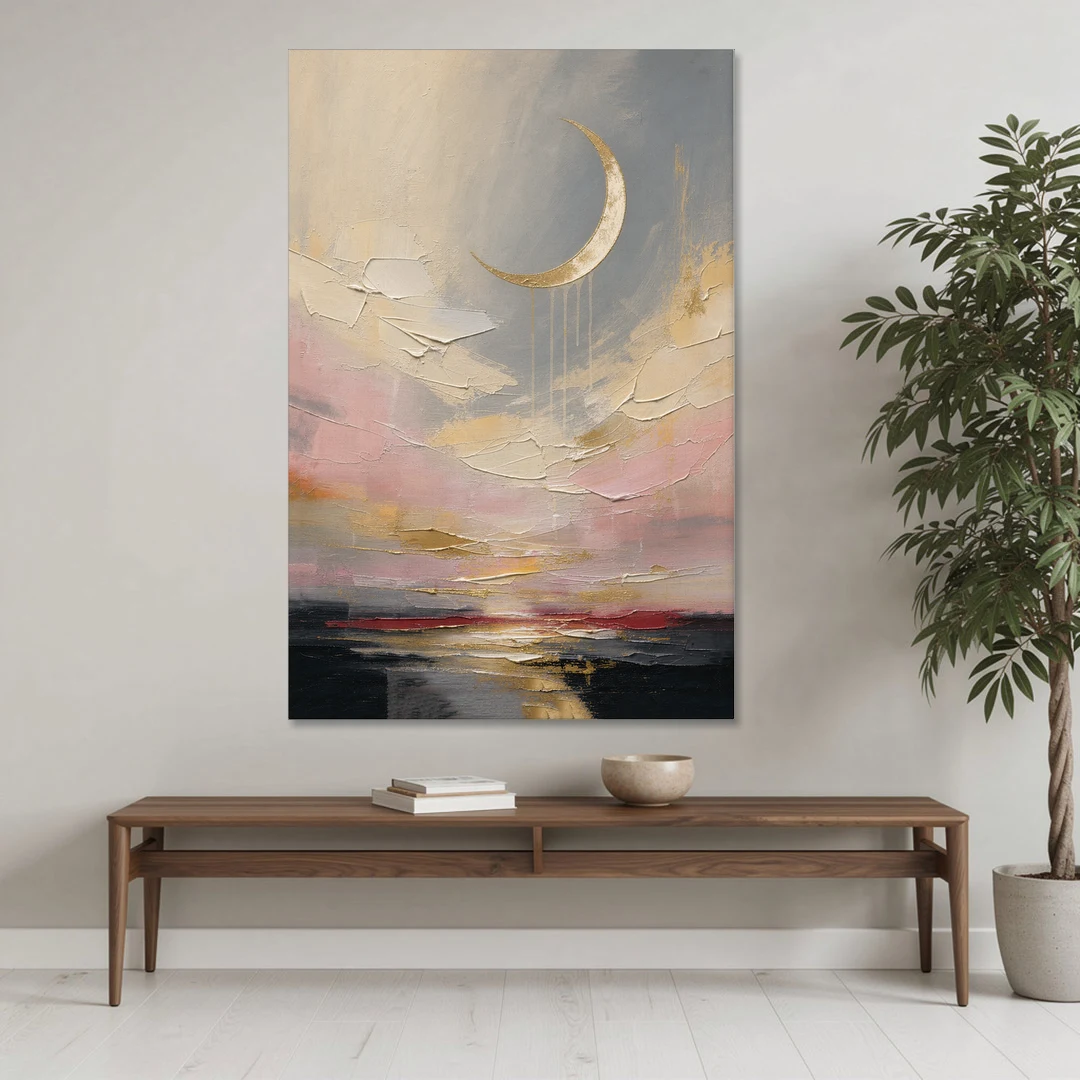 Bedroom Wall Art Neutral Crescent Moon at Dusk - Canvas Wall Art - Coffee Table - 40x60