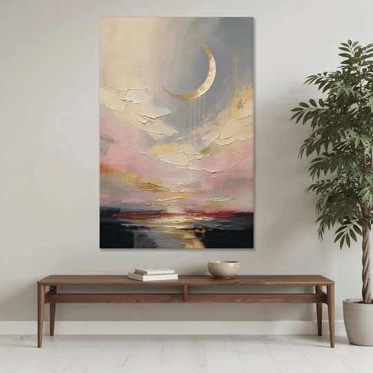 Bedroom Wall Art Neutral Crescent Moon at Dusk - Canvas Wall Art - Coffee Table - 40x60