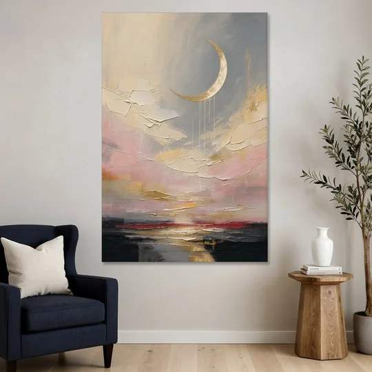 Bedroom Wall Art Neutral Crescent Moon at Dusk - Canvas Wall Art - Sofa - 40x60