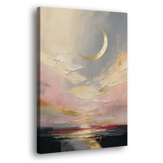 Bedroom Wall Art Neutral Crescent Moon at Dusk - Canvas Wall Art - Side