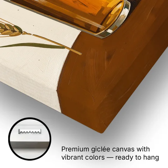 Beer Art Amber Pint with Barley Stems - Canvas Wall Art - Gallery Wrap Corner
