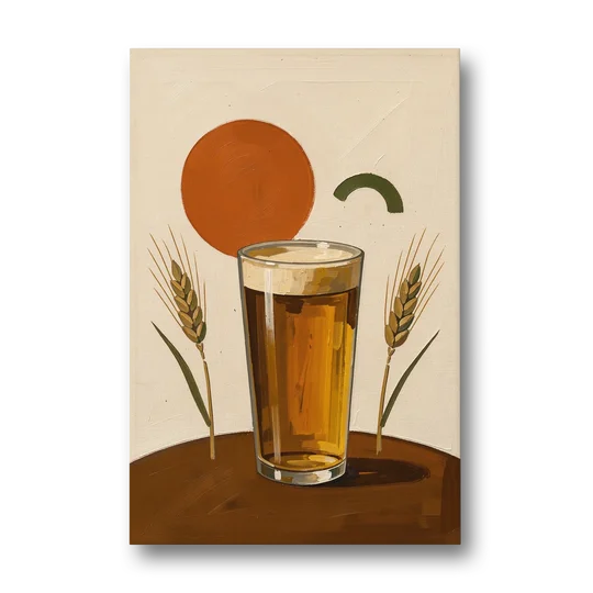 Beer Art Amber Pint with Barley Stems - Canvas Wall Art - Front