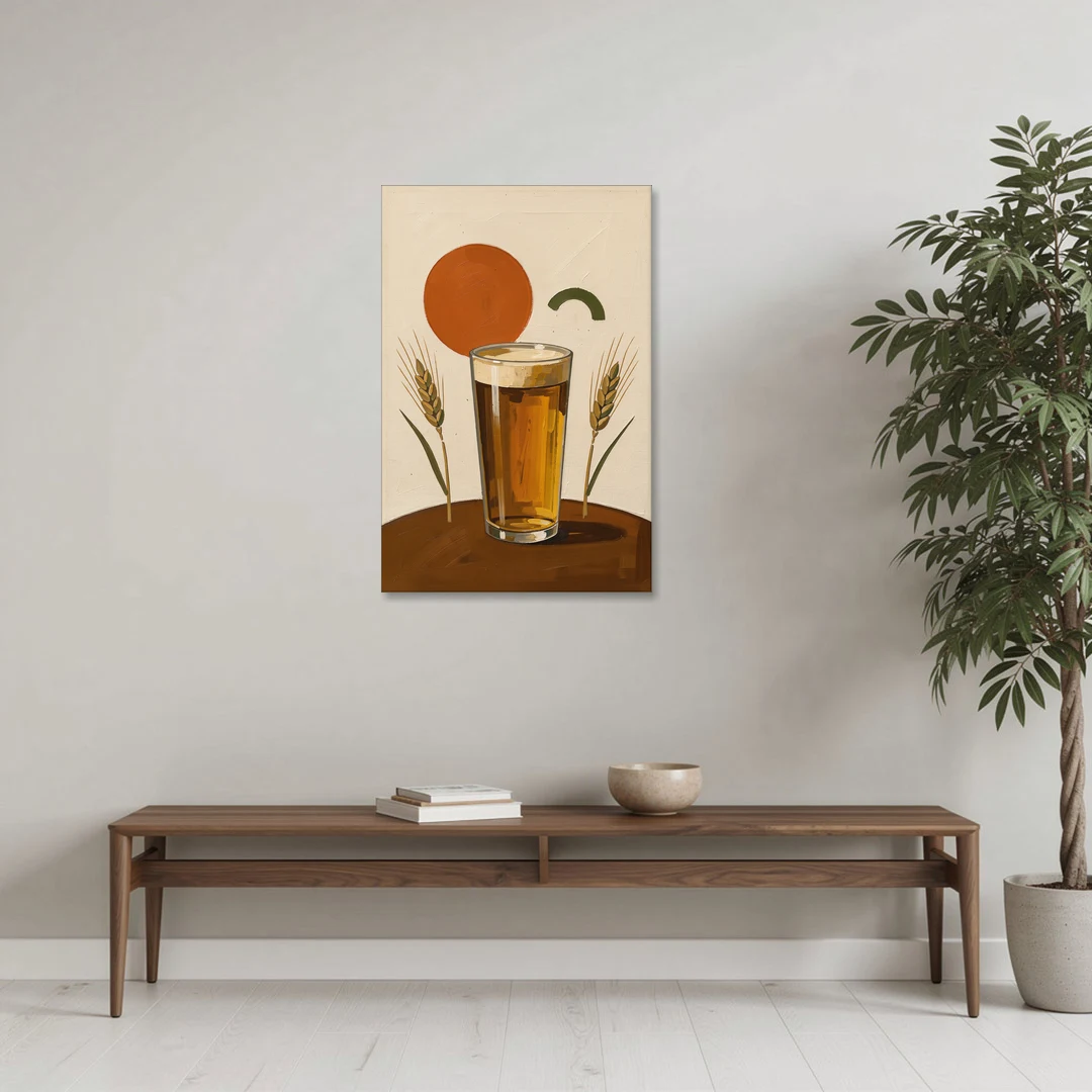 Beer Art Amber Pint with Barley Stems - Canvas Wall Art - Coffee Table - 24x36