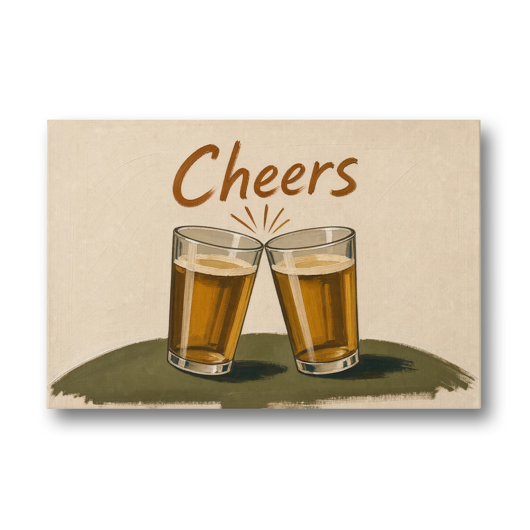Beer Poster Cheers with Two Pint Glasses - Canvas Wall Art - Front