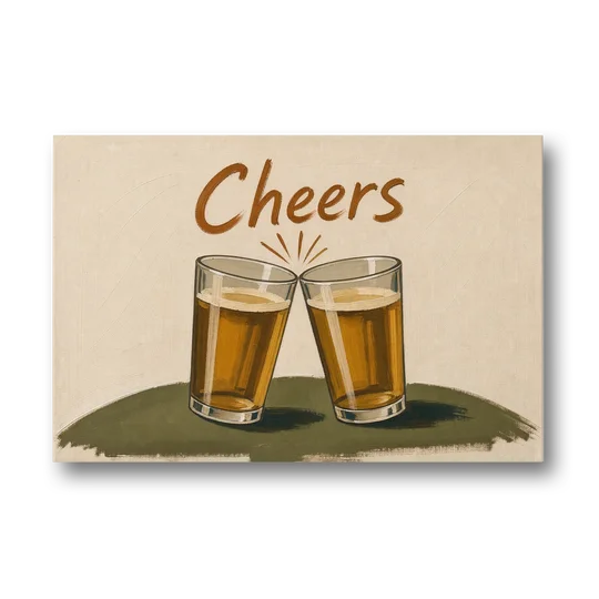 Beer Poster Cheers with Two Pint Glasses - Canvas Wall Art - Front
