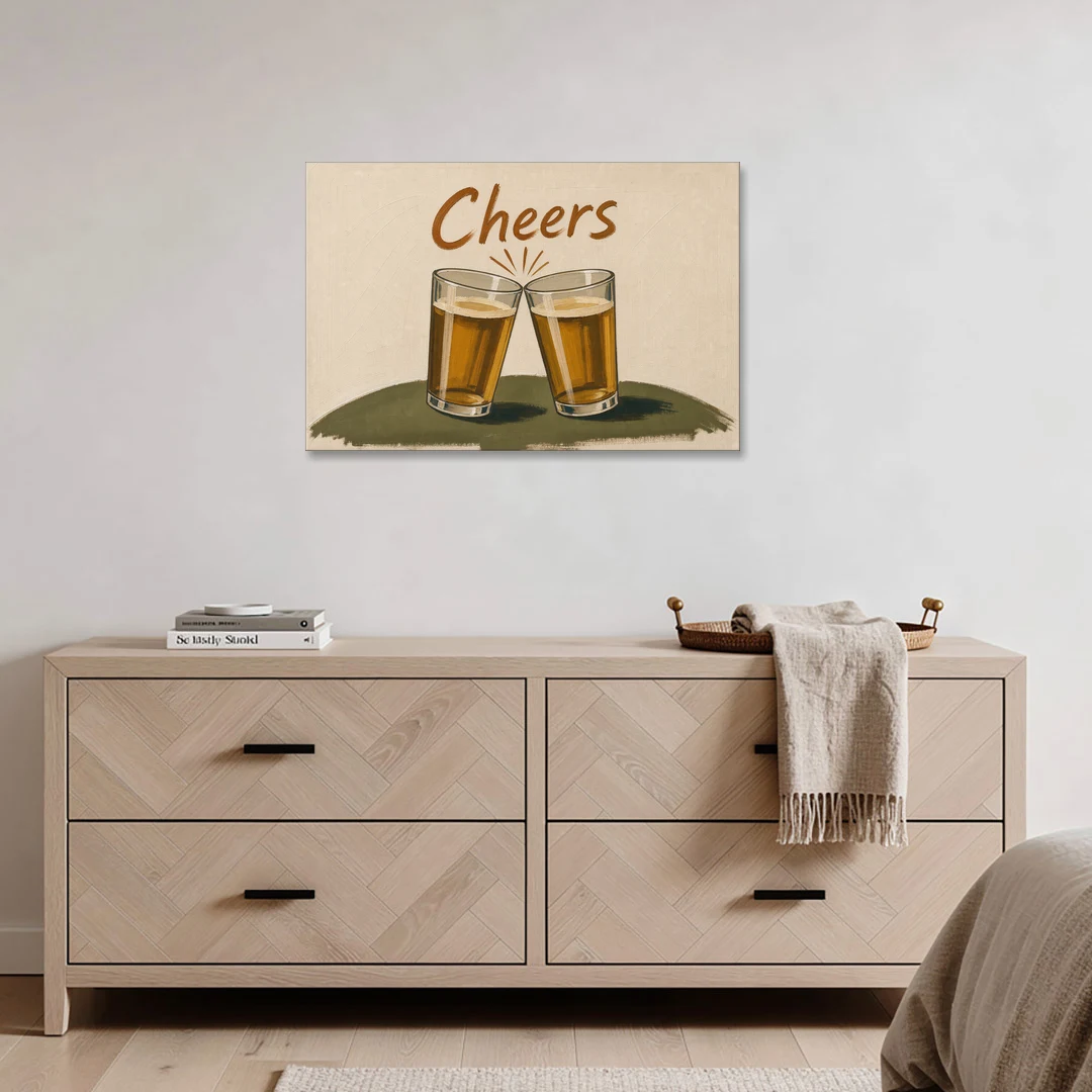 Beer Poster Cheers with Two Pint Glasses - Canvas Wall Art - Coffee Table - 36x24