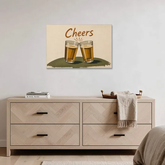 Beer Poster Cheers with Two Pint Glasses - Canvas Wall Art - Coffee Table - 36x24