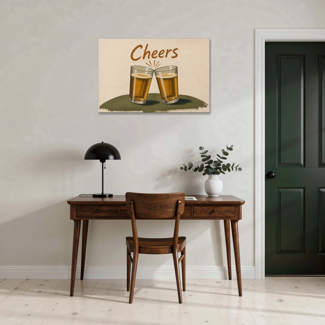 Beer Poster Cheers with Two Pint Glasses - Canvas Wall Art - Office - 36x24