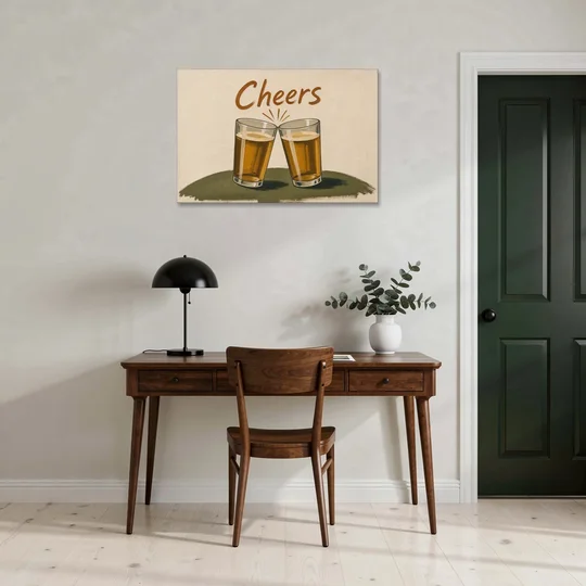 Beer Poster Cheers with Two Pint Glasses - Canvas Wall Art - Office - 36x24