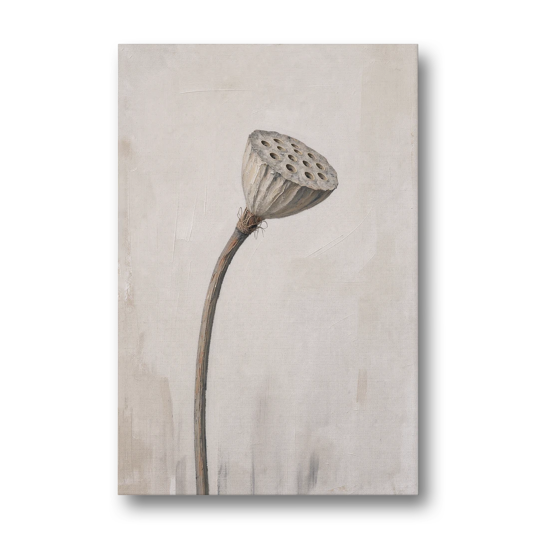 Beige Abstract Canvas Art with a Dried Lotus Pod - Canvas Wall Art - Front