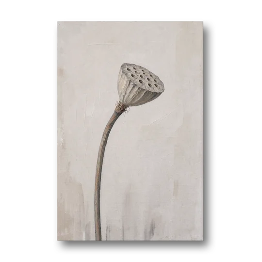 Beige Abstract Canvas Art with a Dried Lotus Pod - Canvas Wall Art - Front