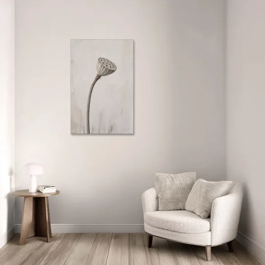 Beige Abstract Canvas Art with a Dried Lotus Pod - Canvas Wall Art - Sofa - 24x36