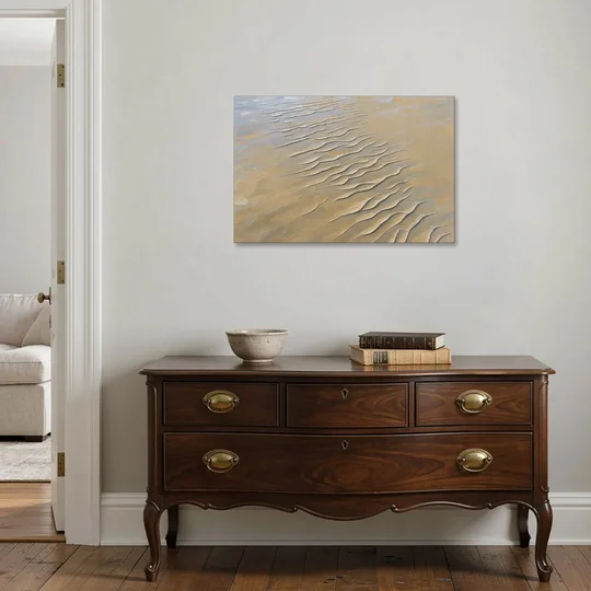 Beige Textured Wall Art of Rippled Tidal Sand - Canvas Wall Art - Coffee Table - 36x24