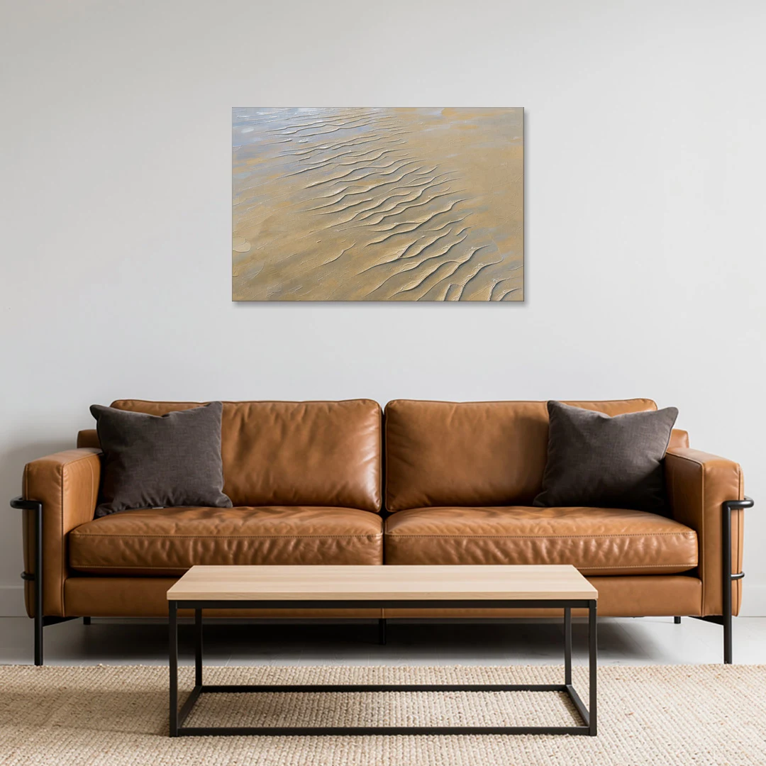 Beige Textured Wall Art of Rippled Tidal Sand - Canvas Wall Art - Sofa - 36x24