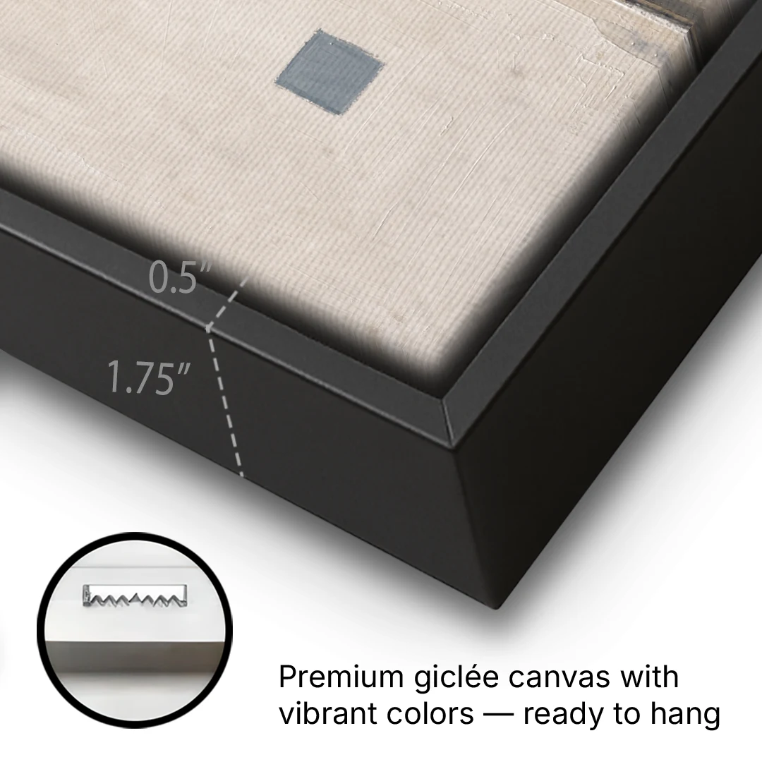 Beige Wall Art Fold with Slate Square - Black Framed Canvas Wall Art - Gallery Wrap Corner