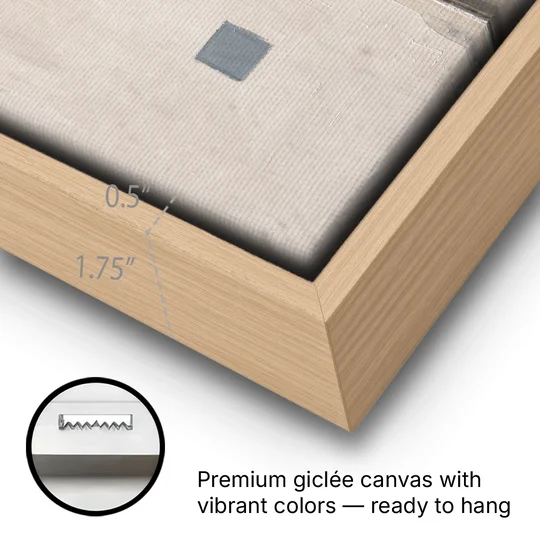 Beige Wall Art Fold with Slate Square - Oak Framed Canvas Wall Art - Gallery Wrap Corner