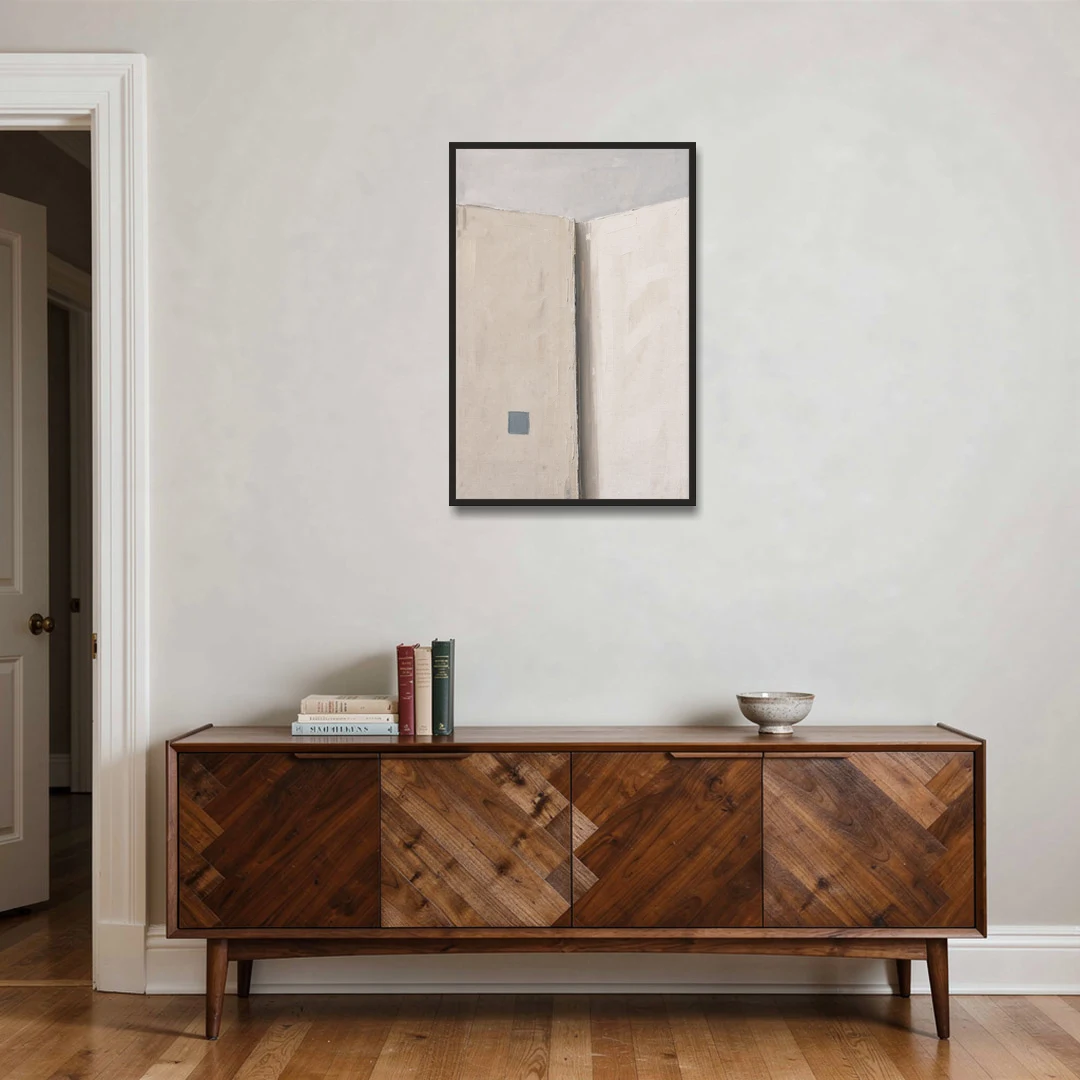 Beige Wall Art Fold with Slate Square - Black Framed Canvas Wall Art - Coffee Table - 24x36