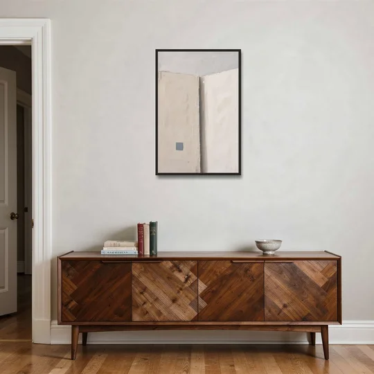 Beige Wall Art Fold with Slate Square - Black Framed Canvas Wall Art - Coffee Table - 24x36