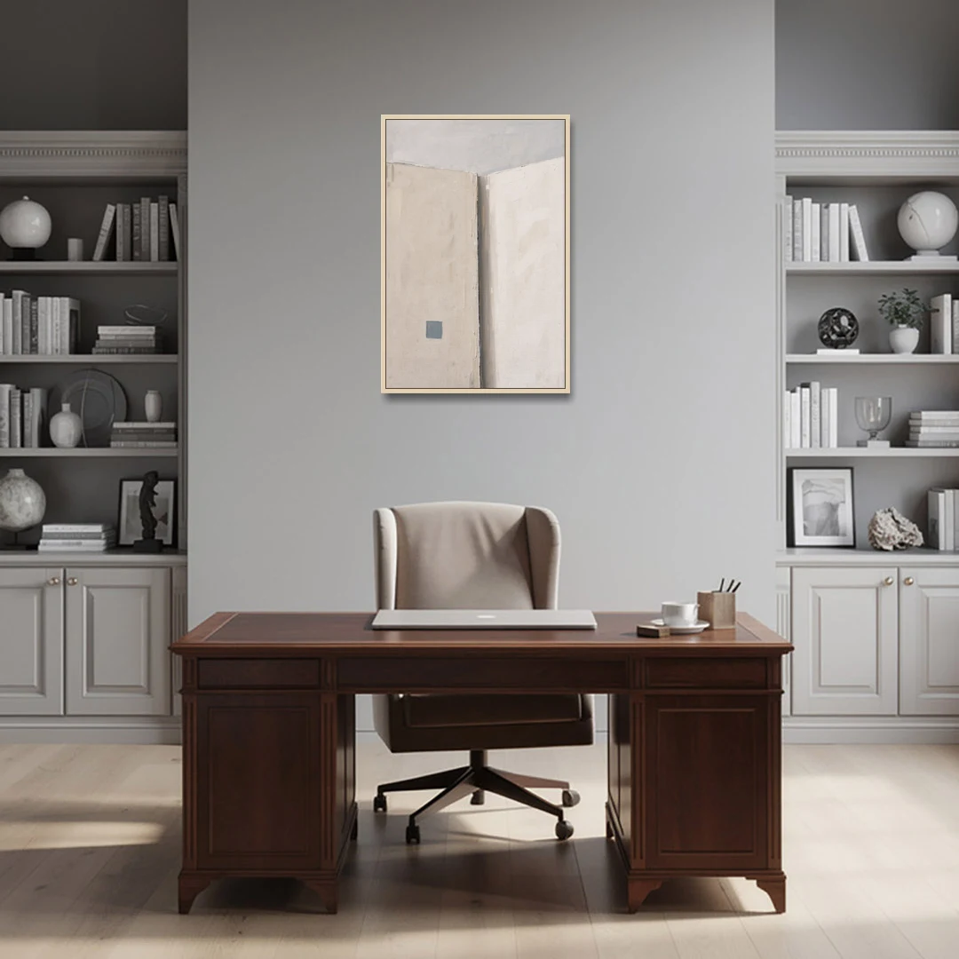 Beige Wall Art Fold with Slate Square - Oak Framed Canvas Wall Art - Office - 24x36