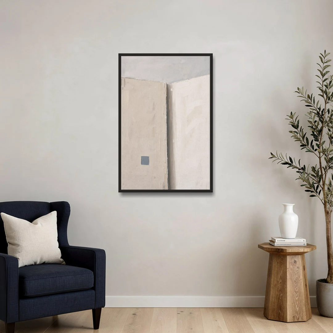 Beige Wall Art Fold with Slate Square - Black Framed Canvas Wall Art - Sofa - 24x36