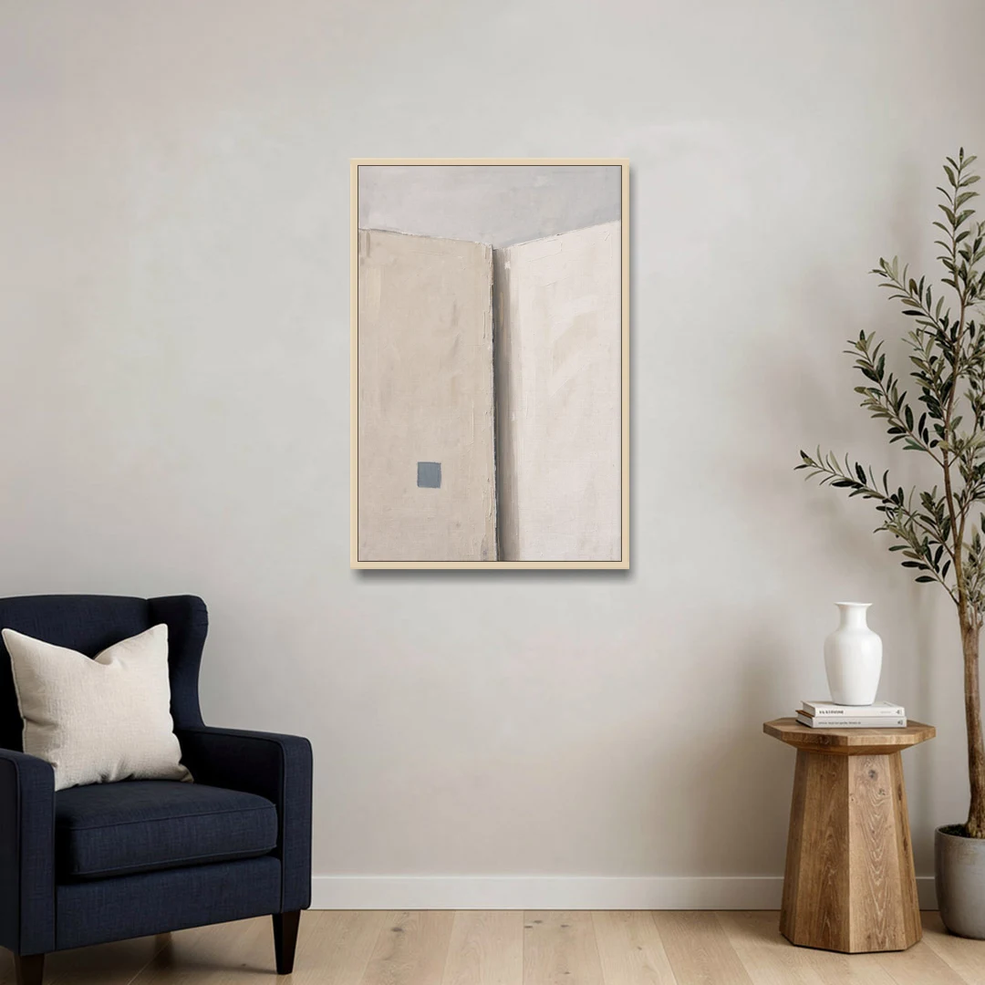 Beige Wall Art Fold with Slate Square - Oak Framed Canvas Wall Art - Sofa - 24x36