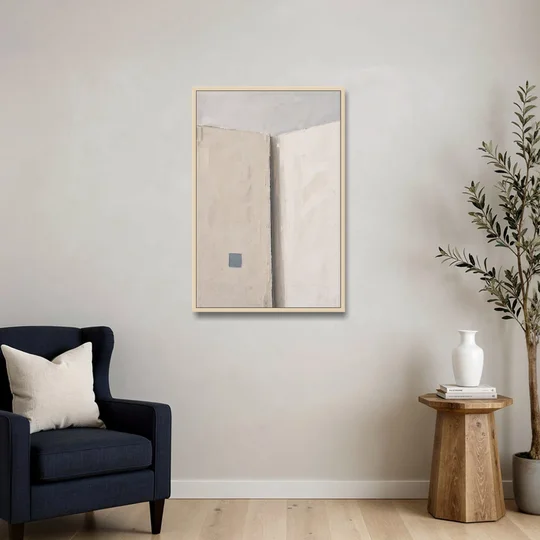 Beige Wall Art Fold with Slate Square - Oak Framed Canvas Wall Art - Sofa - 24x36