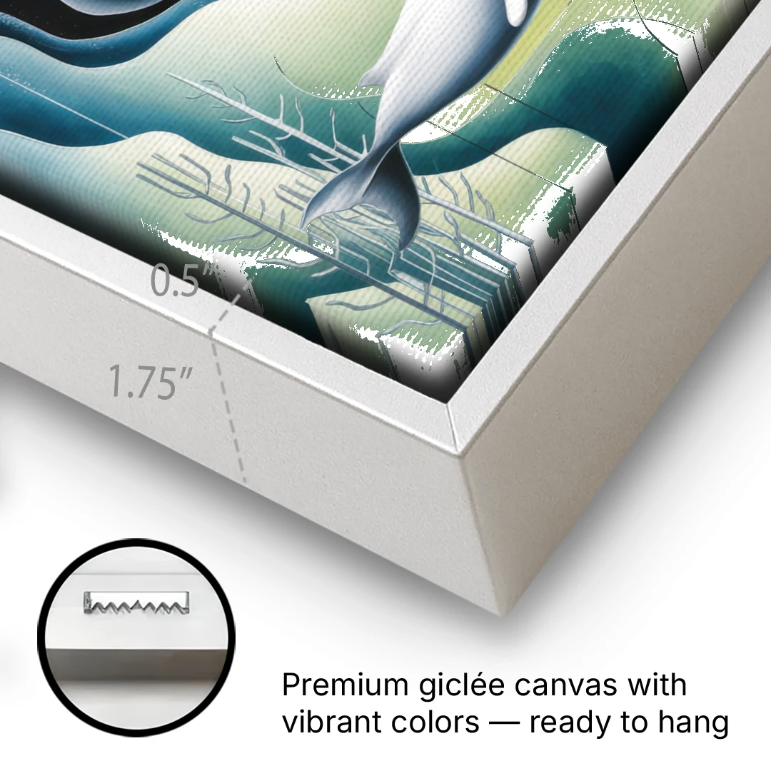 Beluga Waters - White Framed Canvas Wall Art - Gallery Wrap Corner