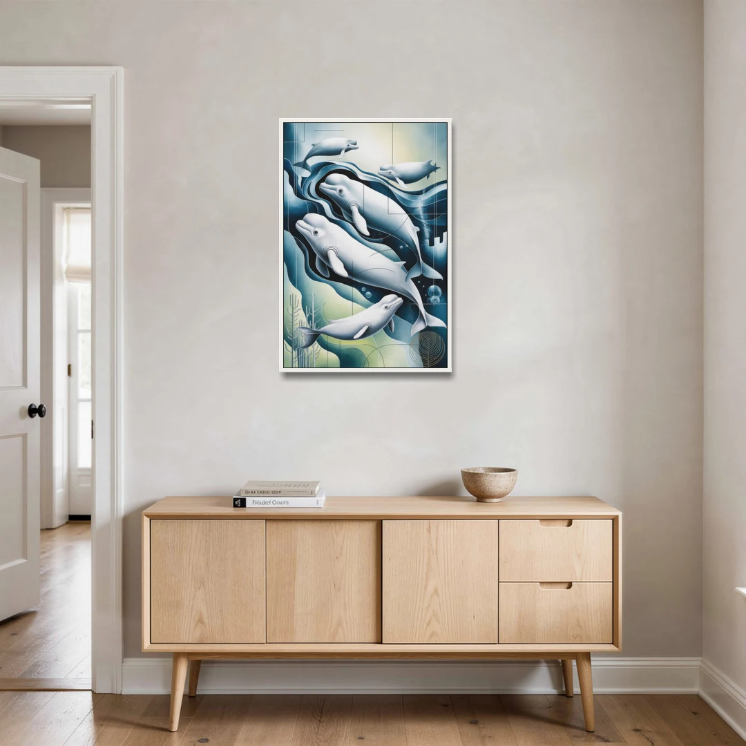 Beluga Waters - White Framed Canvas Wall Art - Coffee Table - 24x36