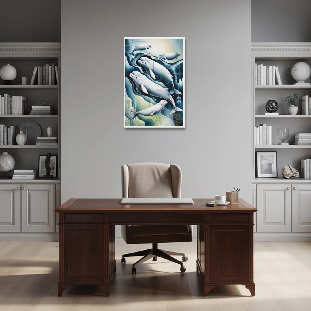Beluga Waters - White Framed Canvas Wall Art - Office - 24x36
