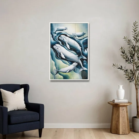 Beluga Waters - White Framed Canvas Wall Art - Sofa - 24x36