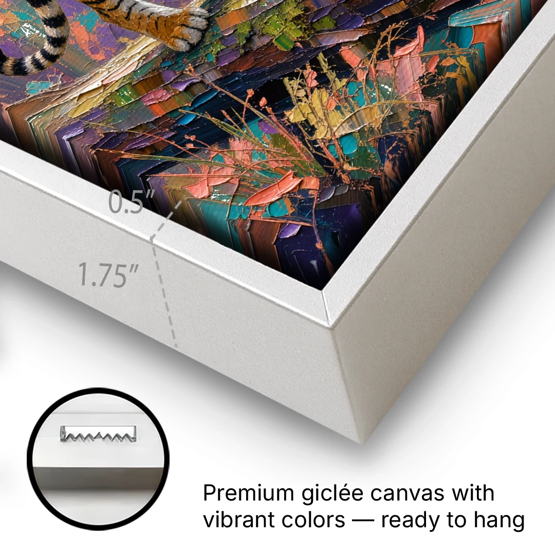 Bengal Tiger on the Mossy Log for the Living Room - White Framed Canvas Wall Art - Gallery Wrap Corner