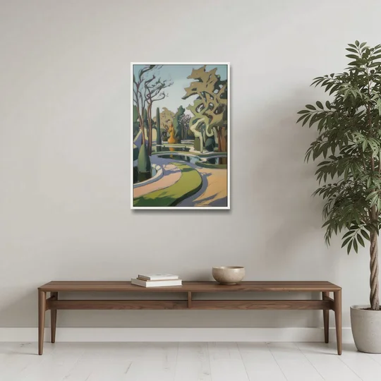 Benrath Palace Gardens - White Framed Canvas Wall Art - Coffee Table - 24x36