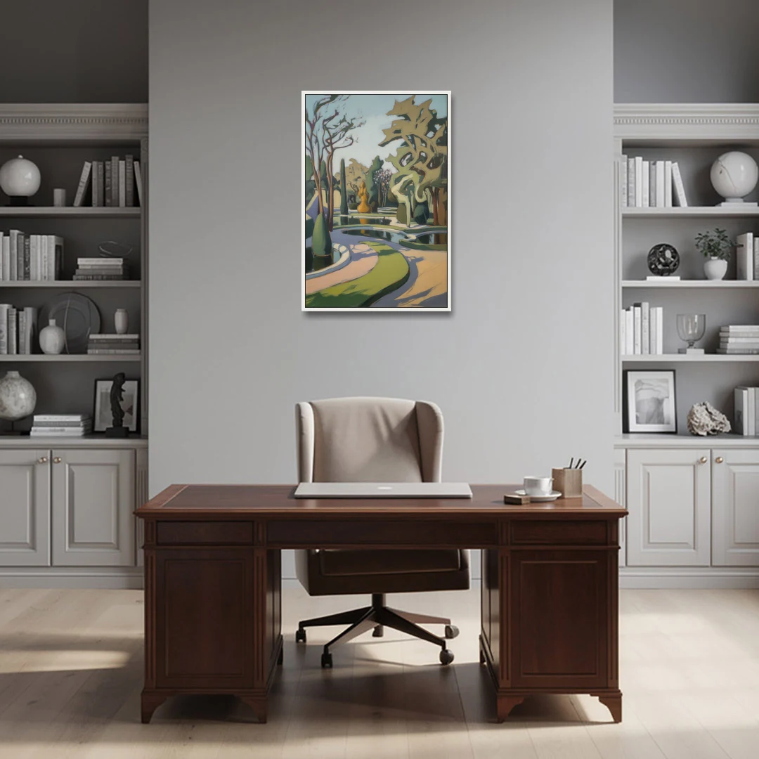 Benrath Palace Gardens - White Framed Canvas Wall Art - Office - 24x36