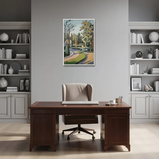 Benrath Palace Gardens - White Framed Canvas Wall Art - Office - 24x36