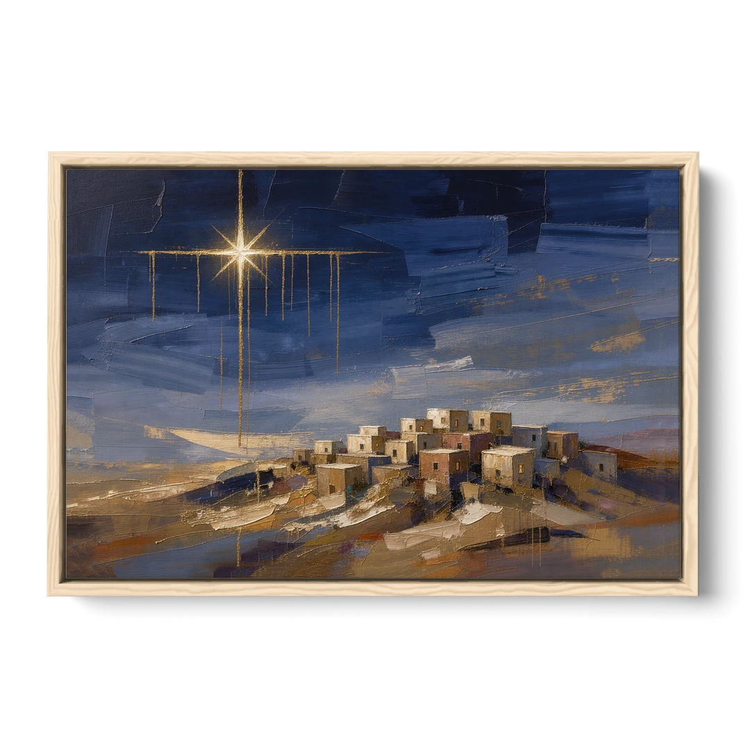 Bethlehem Painting with Sleeping Hilltop Town - Oak Framed Canvas Wall Art - Front