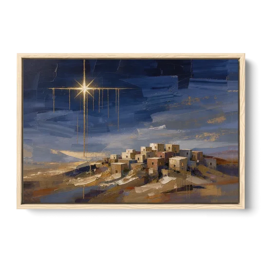 Bethlehem Painting with Sleeping Hilltop Town - Oak Framed Canvas Wall Art - Front