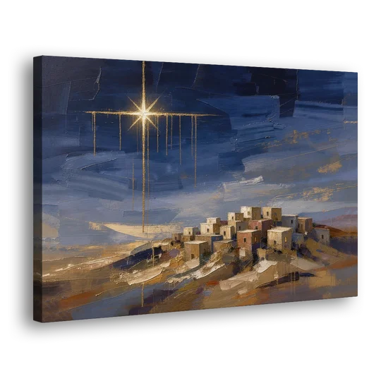 Bethlehem Painting with Sleeping Hilltop Town - Canvas Wall Art - Side