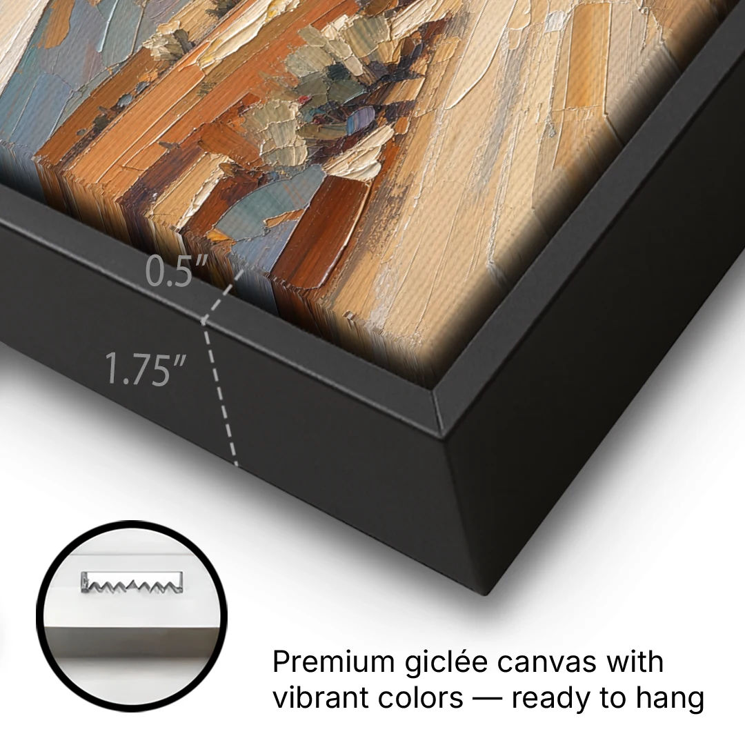 Biblical Wall Art of Two Walking the Judean Road - Black Framed Canvas Wall Art - Gallery Wrap Corner