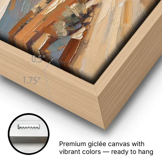 Biblical Wall Art of Two Walking the Judean Road - Oak Framed Canvas Wall Art - Gallery Wrap Corner