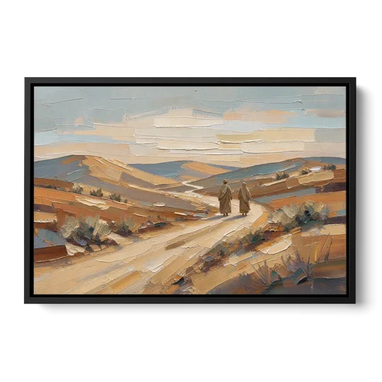 Biblical Wall Art of Two Walking the Judean Road - Black Framed Canvas Wall Art - Front