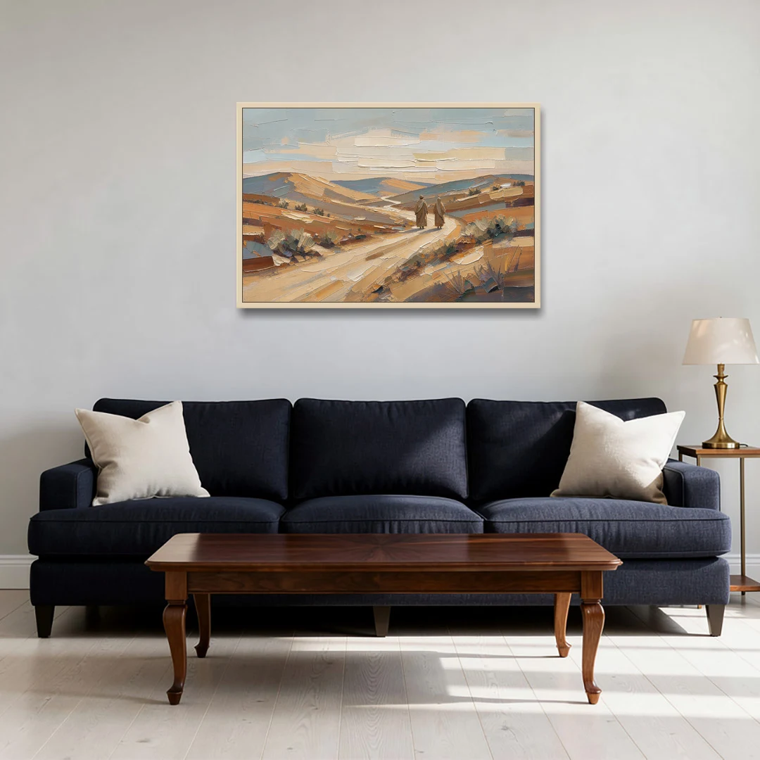 Biblical Wall Art of Two Walking the Judean Road - Oak Framed Canvas Wall Art - Sofa - 36x24