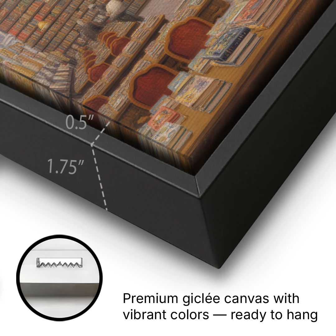 Biblioteca Palafoxiana - Black Framed Canvas Wall Art - Gallery Wrap Corner